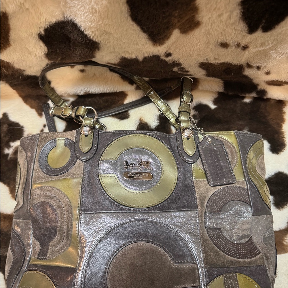 Coach Patchwork Tote Bag - Brown And Gray - image 2